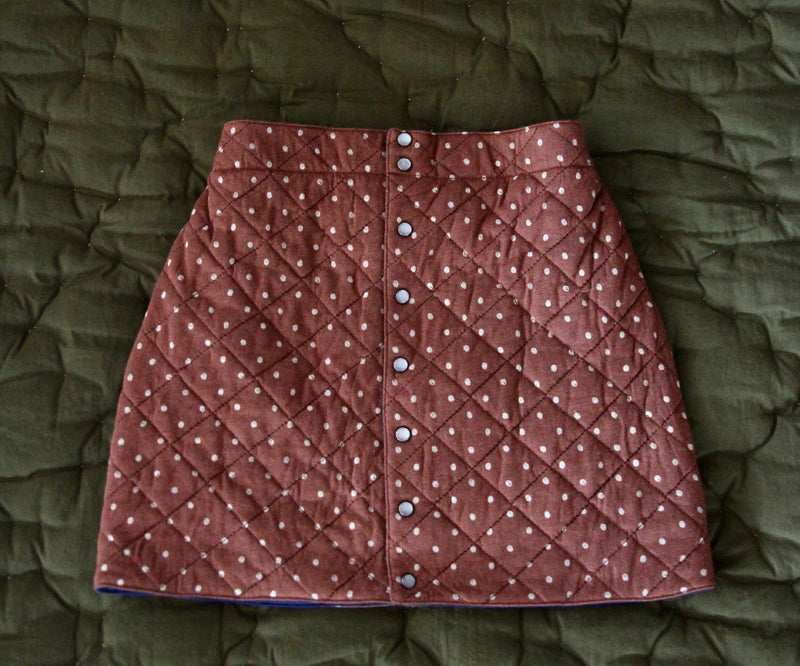 Quilted Skirt, Ecru Dots on Brown