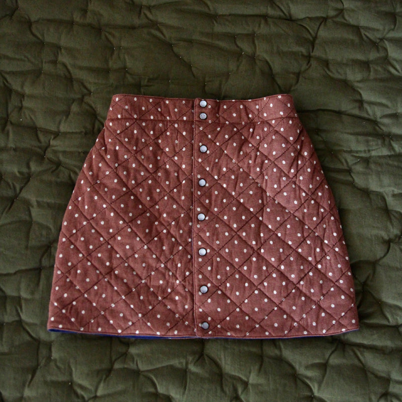 Quilted Skirt, Ecru Dots on Brown
