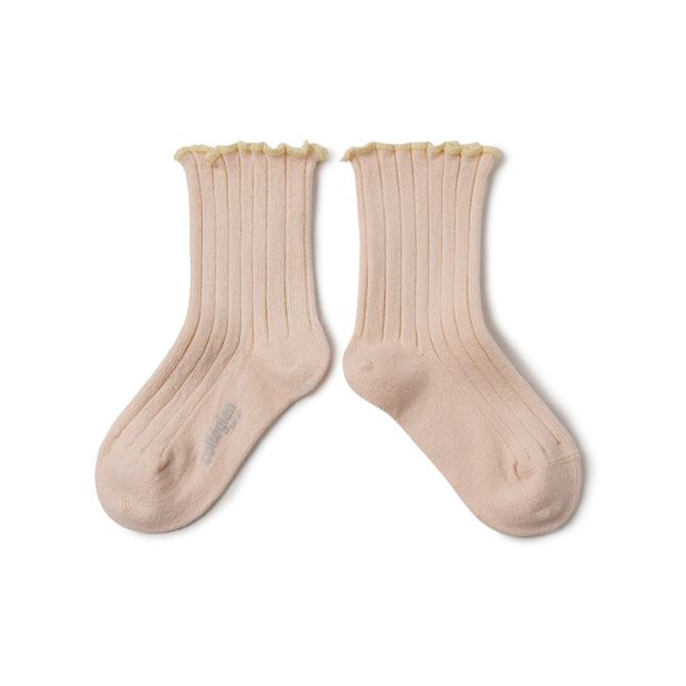 Collegien Lettuce Trim Ribbed Socks, Sorbet