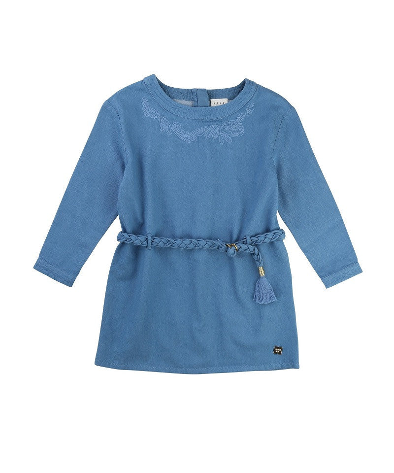 Girls LS Denim Dress w/ Braided Belt